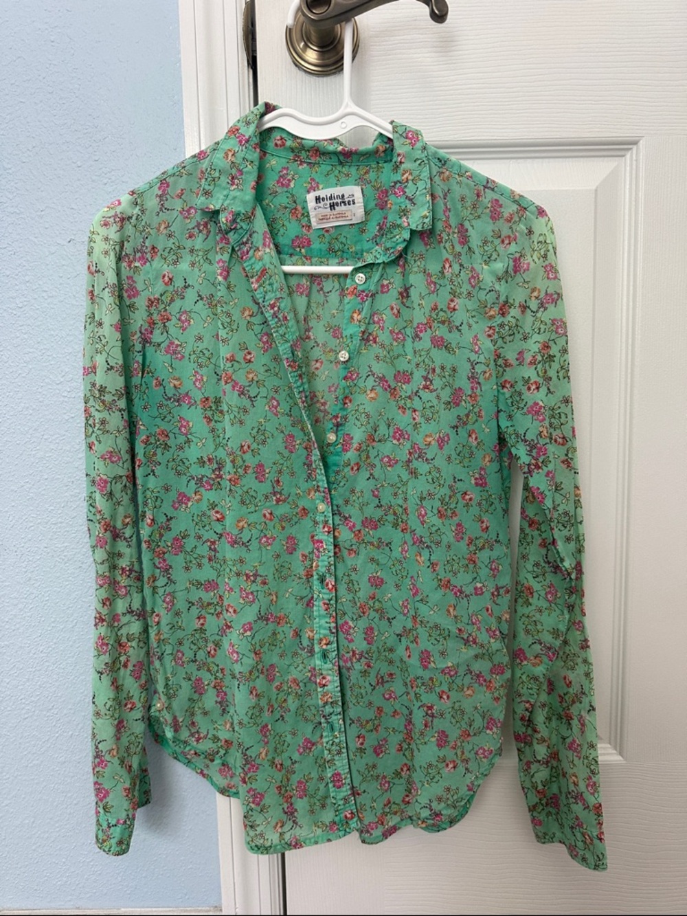 HOLDING HORSES Mint Green Floral Button-Down Shirt